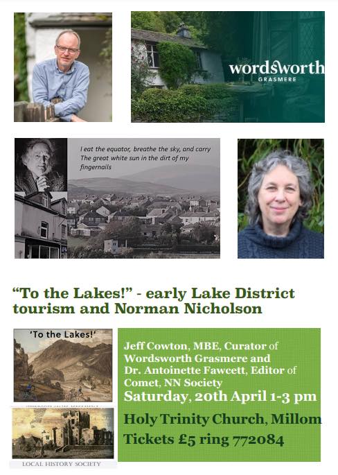 Our own Antoinette Fawcett joins Jeff Cowton of @WordsworthGras to speak about Nicholson's work, and the To the Lakes! exhibition in Grasmere, this Sat April 20 1-3pm at Holy Trinity Church, Millom. Organised by Millom & Dist Local History Group. Tickets £5. Details 01229 772084.