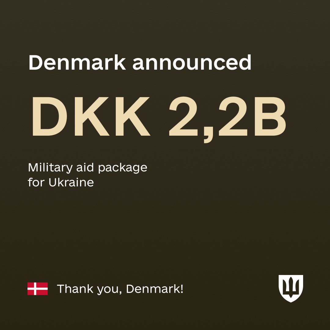 Denmark announced another military aid package for Ukraine valued at 2.2 billion DKK ($313 million). 🇺🇦 🇩🇰 I am grateful to Denmark and Minister @troelslundp personally for your staunch support and for strengthening Ukraine's defense capabilities.  The package focuses on