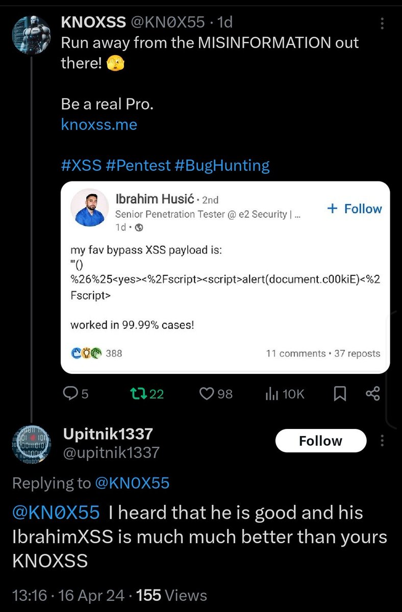 RodoAssis's tweet image. If you don&apos;t have a stupid hater, you are nobody! 🥸

Just for the record, I was called a hater too by the senior pentester on LinkedIn but at least I was correct and he deleted his post. 

#hack2learn