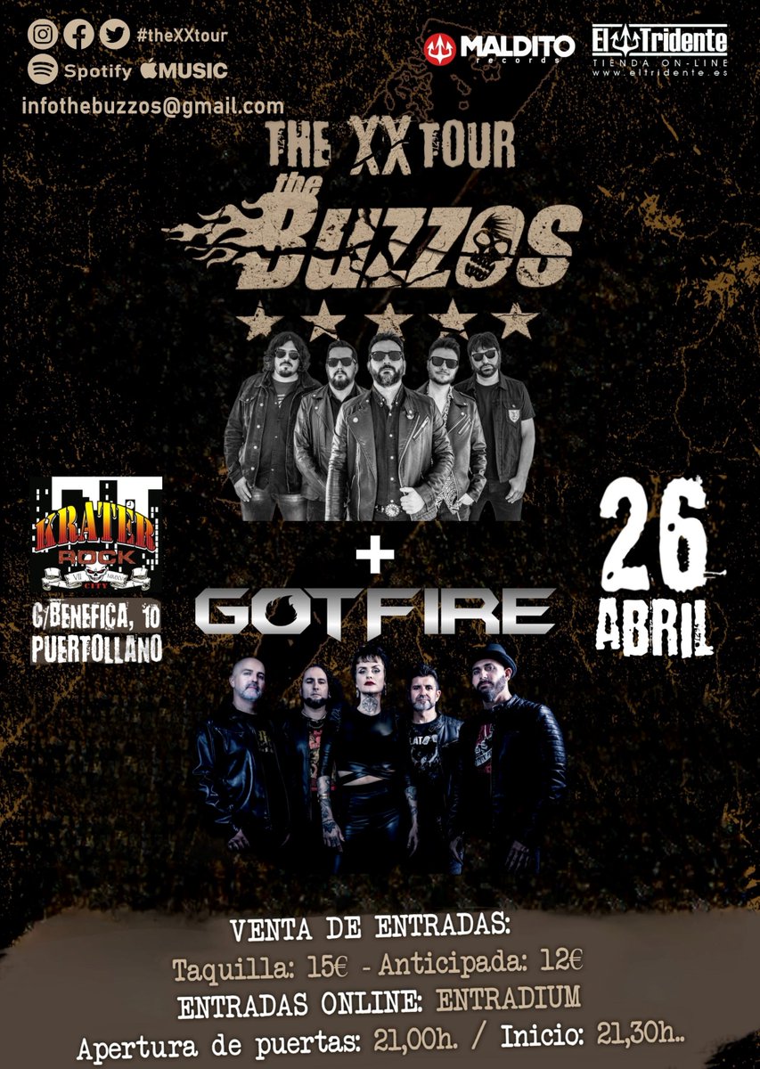 <a href="/thebuzzos/">The Buzzos ⚡</a> estaremos el 26 de abril junto a <a href="/GotFireRockBand/">GotFire</a> en la sala KRATER de PUERTOLLANO. Entradas aquí: entradium.com/es/events/the-…
#puertollano #kraterrock #gotfire #thebuzzos #buzzos #thexxtour #rocknroll #castillalamancha