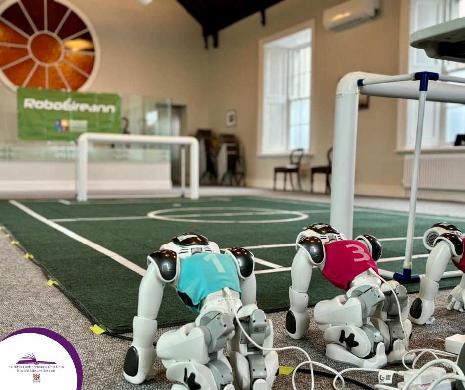 kildarelibrary's tweet photo. It's all kicking off in #NaasLib....
The robotics football team, #RoboEireann from @MaynoothEENG, are just getting warmed up for their match in Naas Library & Cultural Centre.
You can still grab a ticket to our 3pm public event here: https://t.co/HsSIclWtC1
@Steam https://t.co/fmgrAohtg8