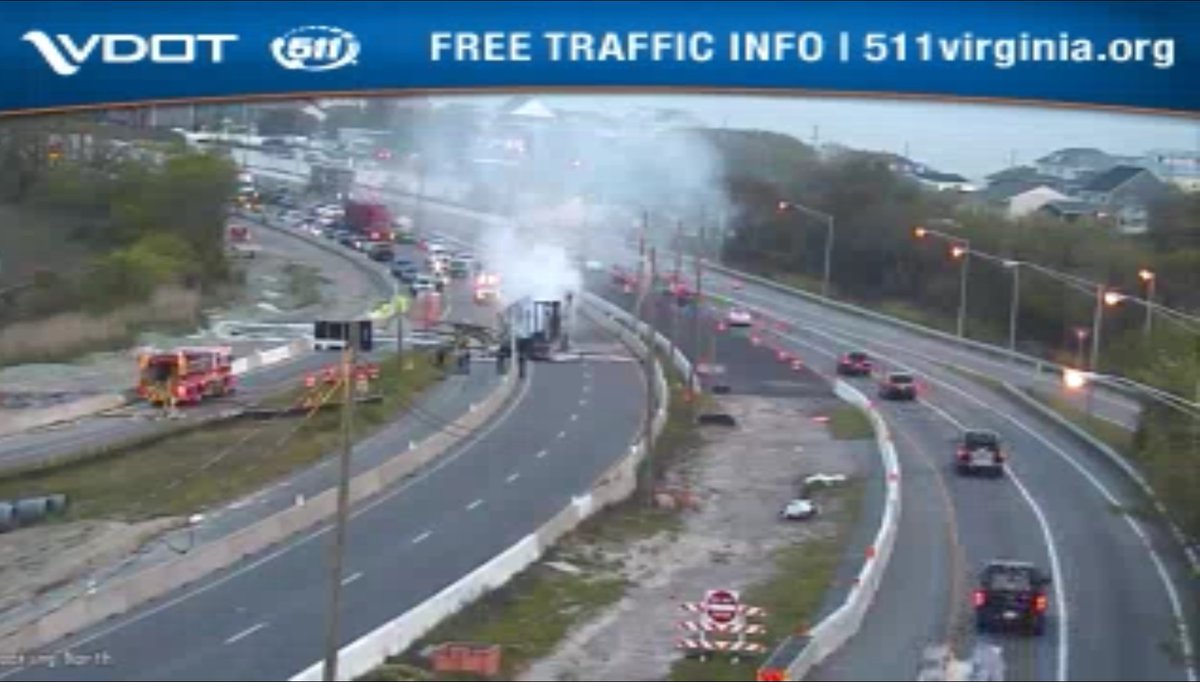 BREAKING NEWS UPDATE: The vehicle fire on I-64EB is now out, but traffic is backed up for 3 miles at the HRBT from Hampton into Norfolk as all EB lanes remain closed. All traffic is being diverted off I-64 east at 15th View St.