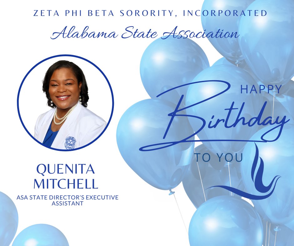 Sending well wishes and a Happy Birthday to Quenita  Mitchell, ASA State Director's Executive  Assistance. We hope your birthday is filled with love and joy. Thank you for all you do for Zeta 
#zetaphibeta #zphib2023 #zphib #SCRZetas