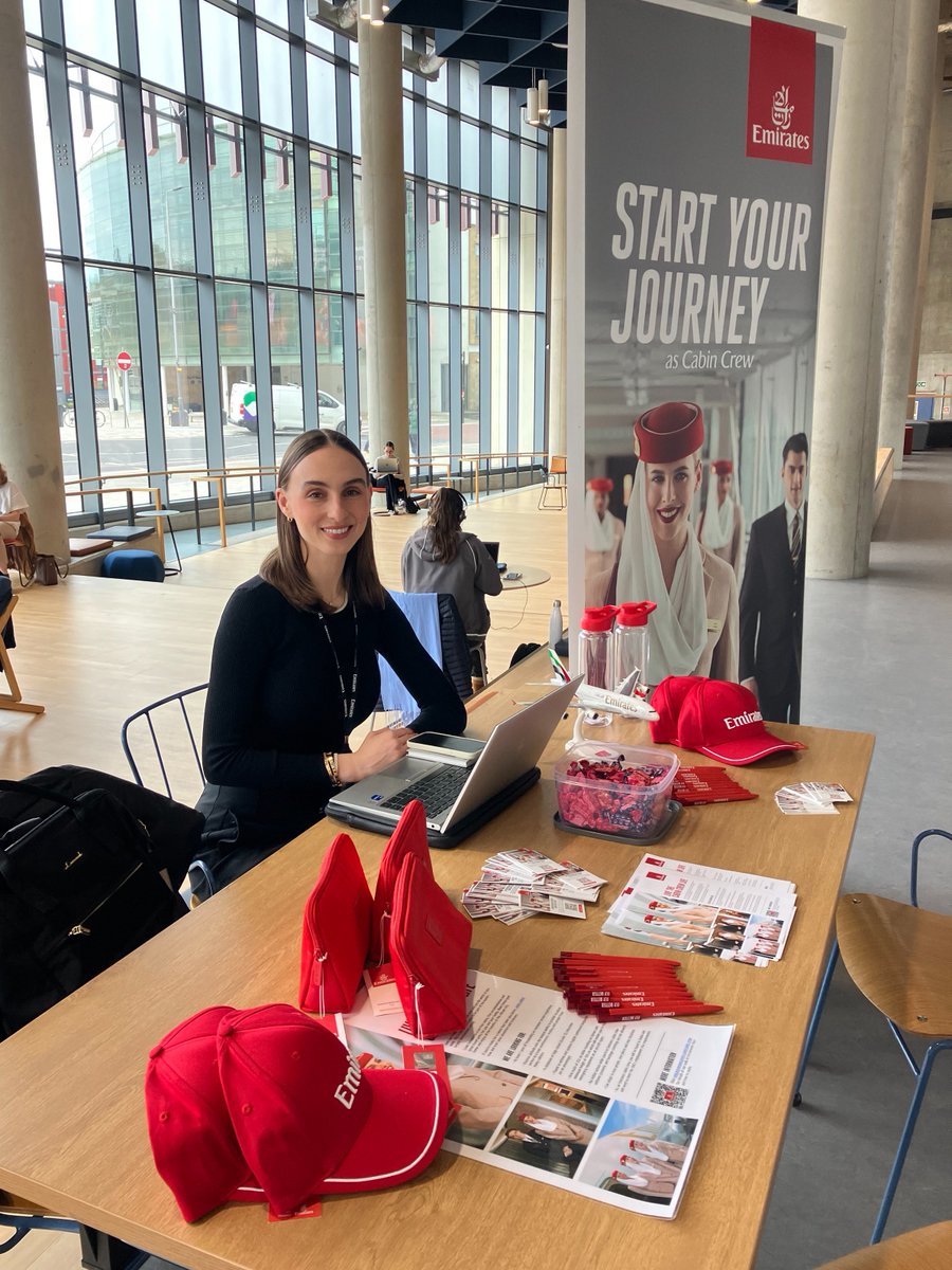 🛬 @emirates have 'landed' on campus! Meet them on the ground floor of the JMS to learn about careers and grab a freebie. ✨ 'Take off' is 16:00, so be sure to stop by before then! #UofG #UofGCareers #Emirates #Aviation