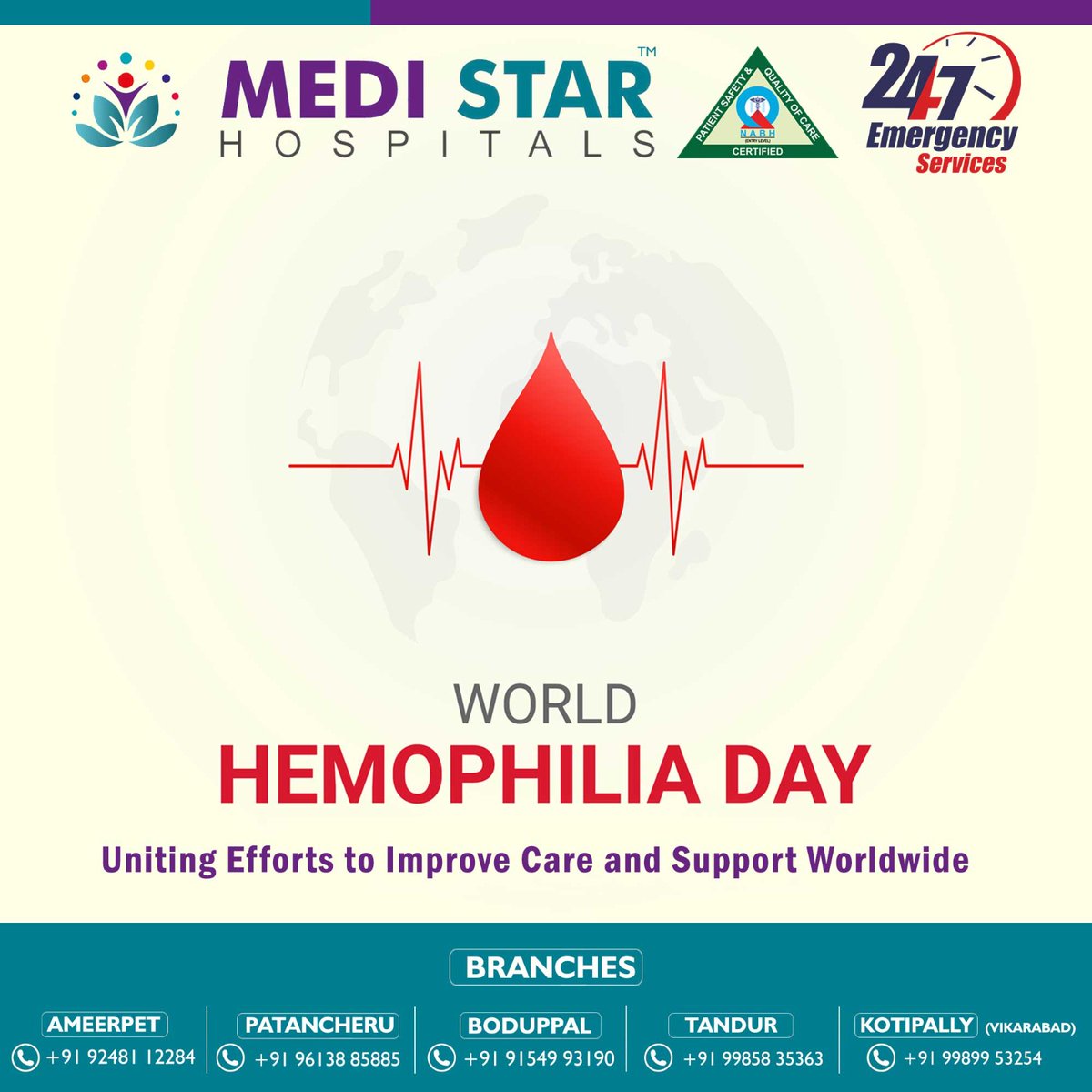 Celebrating strength, resilience, and hope on World Hemophilia Day. Together, we can make a difference.

#WorldHemophiliaDay #WHD2024 #HemophiliaAwareness #BleedingDisorders #FactorDeficiency #TreatmentForAll #KnowYourFactor #Medistarhospitals1 #Medistarhospitals