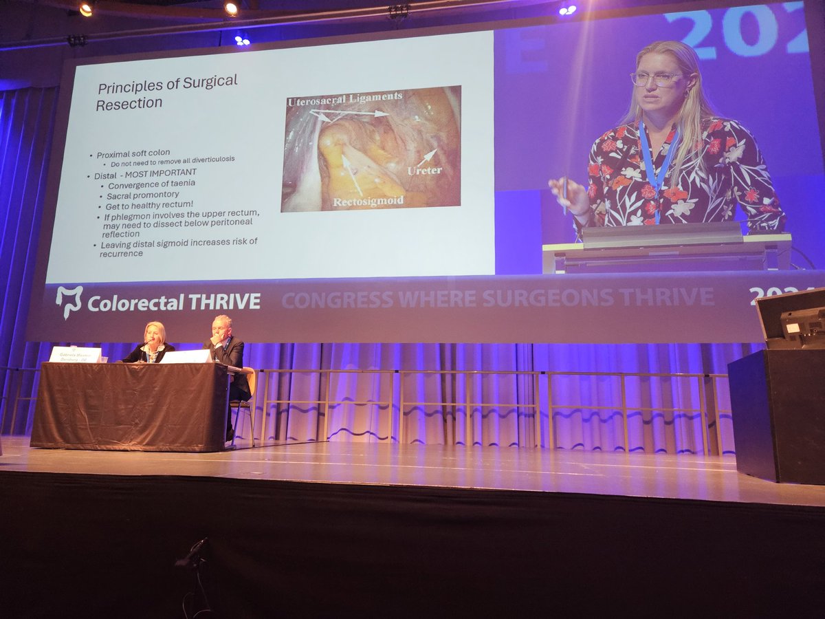 colothrive's tweet photo. @AmyLightnerMD takes on complicated diverticulitis and emergency surgical care at #THRIVE24 making sense of contradictory results and literature to provide clarity and spund practice recommendations #colorectalsurgery https://t.co/1LM6NIWfK6