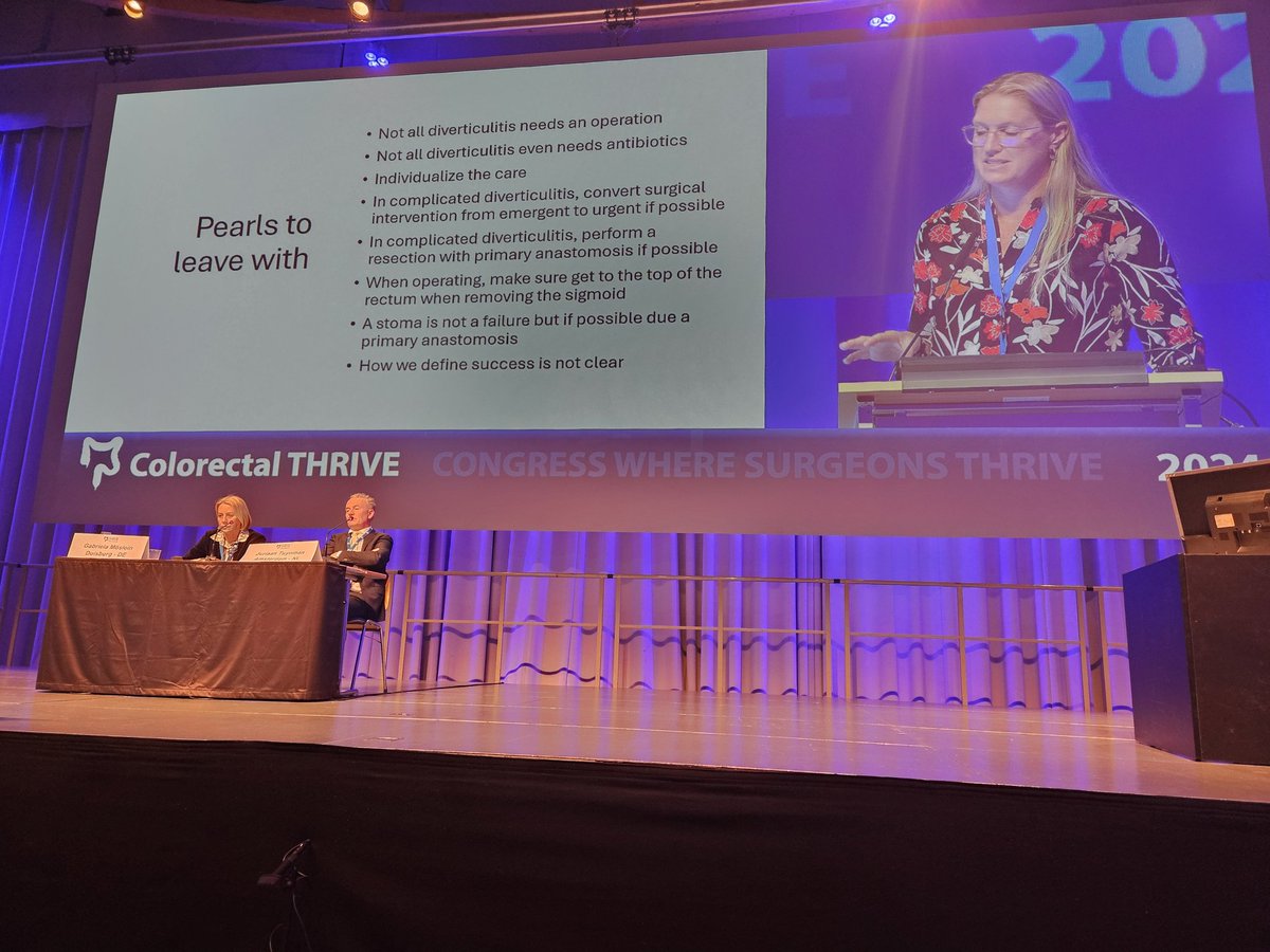 colothrive's tweet photo. @AmyLightnerMD takes on complicated diverticulitis and emergency surgical care at #THRIVE24 making sense of contradictory results and literature to provide clarity and spund practice recommendations #colorectalsurgery https://t.co/1LM6NIWfK6
