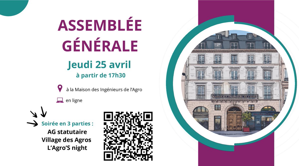 [AG 2024] - Assemblée Générale 2024 au format participatif inédit ! 😍

🗓 Jeudi 25 avril 2024, accueil à partir de 17h30
📍 à la Maison des Ingénieurs de l'Agro ou en ligne

👉 N’attendez plus, inscrivez-vous (inscription obligatoire) : lnkd.in/e5yytzdj