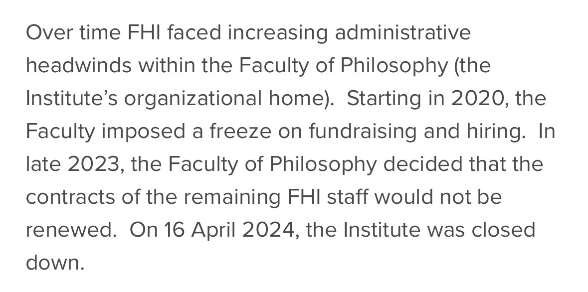 The Future of Humanity Institute (FHI) closed down yesterday.