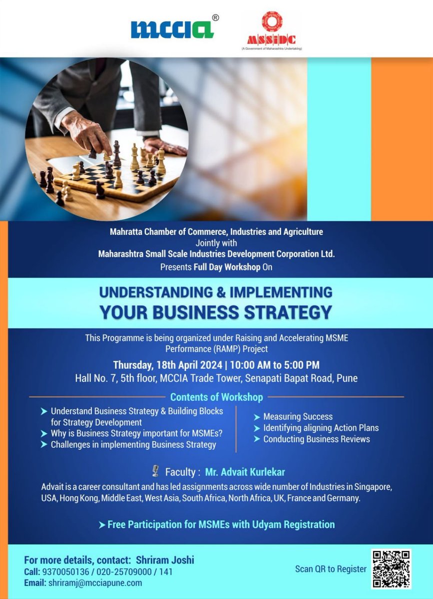 Look forward to meeting business owners looking to articulate and implement their business strategy effectively. Thanks @MCCIA_Pune for having me