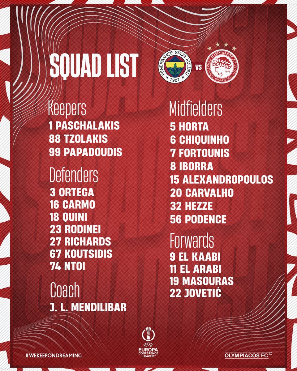 🇬🇷🇹🇷 | Olympiakos'un, Fenerbahçe maçı kamp kadrosu açıklandı.