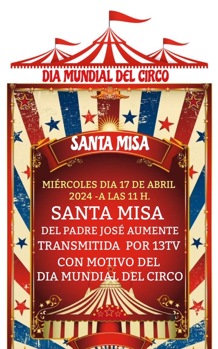 Con motivo del 🎪#DíaMundialdelCirco que se celebra el 20 de abril, 🕯️Eucaristia. Puedas seguirla desde @ReligionTRECE ¿Conoces la Pastoral de Ferias y Circos? 👇 social.conferenciaepiscopal.es/pastoral-de-fe…