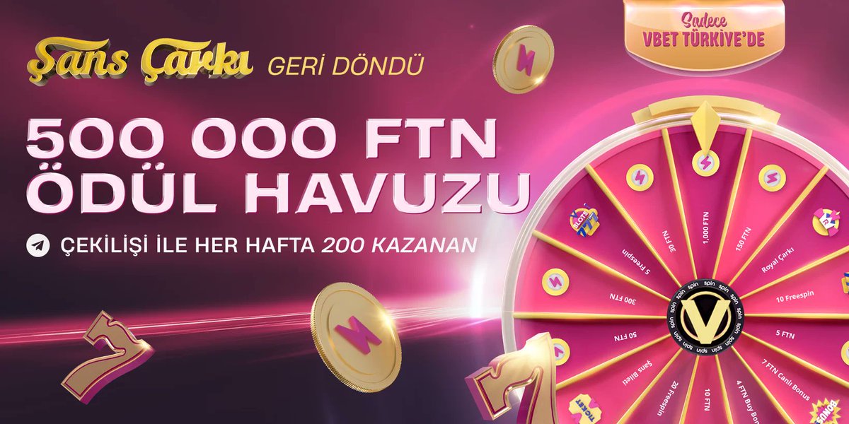 Vbet Twitter: bit.ly/vbettr2023
#vbet #freebet

Şans Çarkı Geri Döndü
500.000FTN Ödül Havuzu Çekiliş İle Herhafta 200 kazanan