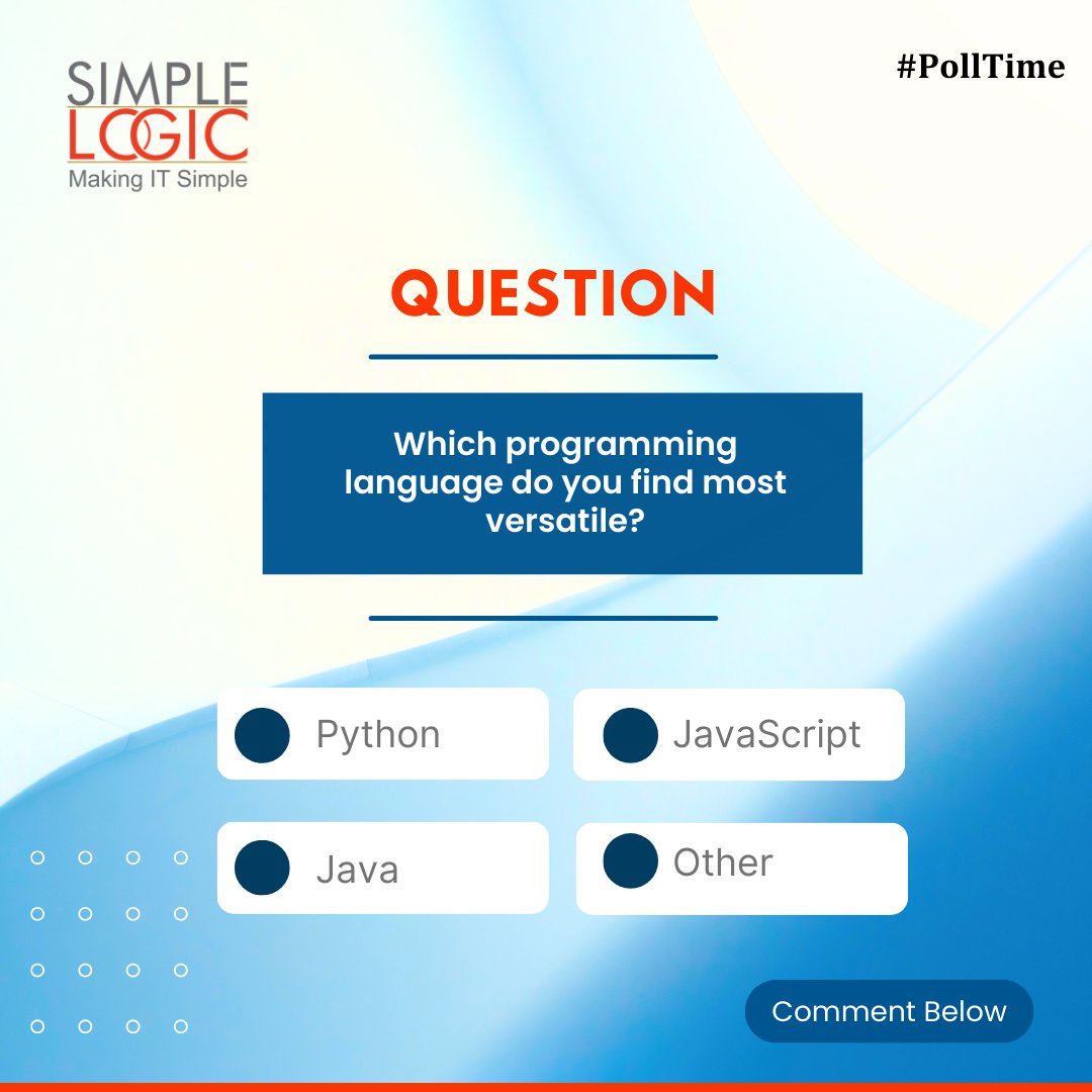 #PollTime
Test your Programming knowledge!
Drop your guess in the comments below! 

#technology #cloudcomputing #simplelogic #makingitsimple #itcompany #dropcomment #manageditservices #itmanagedservices #itservices #itserviceprovider #itservicescompany #itservicemanagement