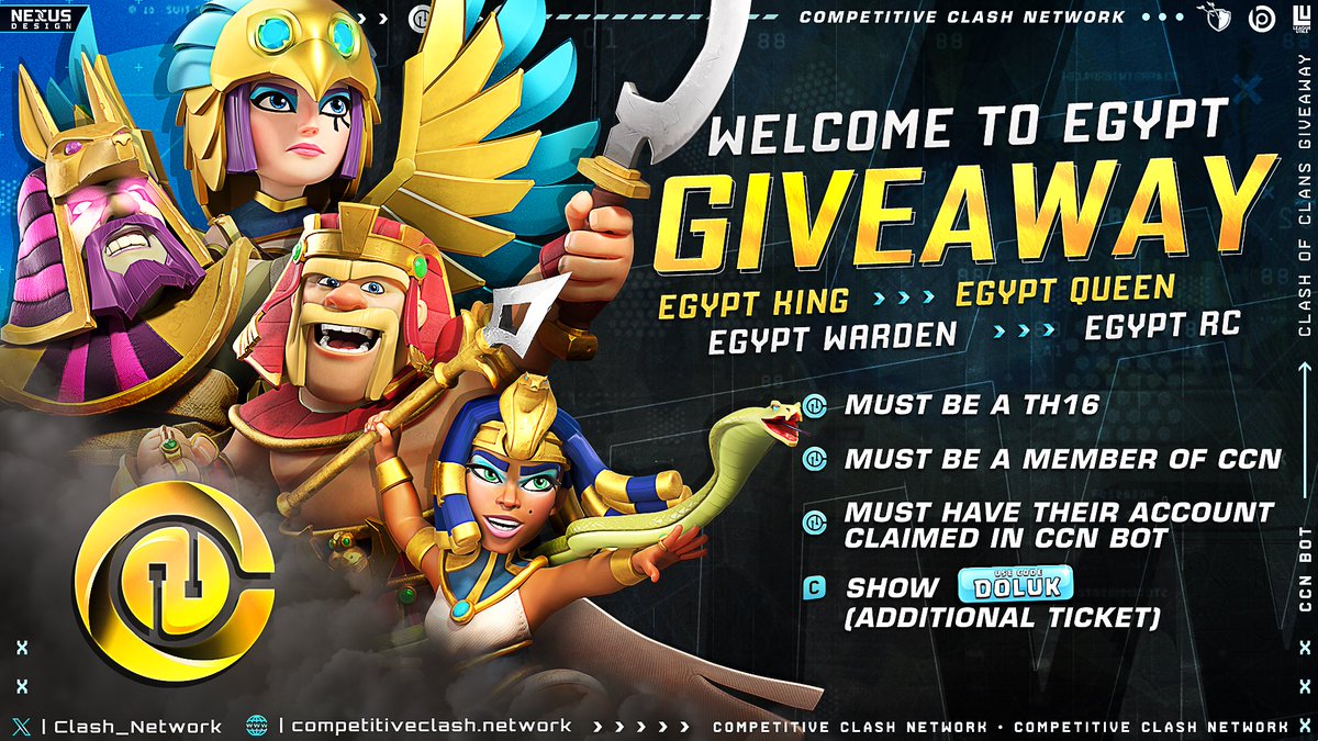🎁 𝐆 𝐈 𝐕 𝐄 𝐖 𝐀 𝐘 🎁

🐍 We love this theme that's why we celebrate it by sharing it with you 🔥

🍀 You need: 
🏠 TH16
🤓 Member on: discord.gg/clash-network
🔁 Your account in CCN Bot
🛒 Show Code Doluk [extra 🎫]

#giftedbysupercell