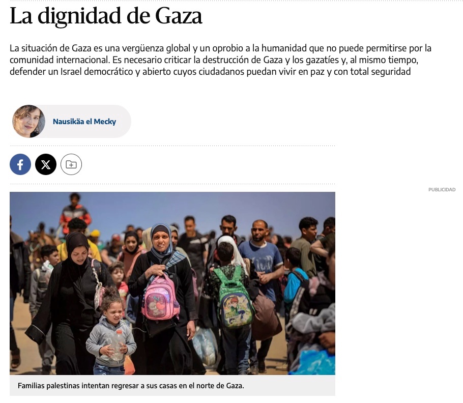 This morning, the newspaper El Diario published our statement “The Dignity of Gaza.” To our knowledge, it is the first statement in the press by Spanish academics condemning the situation in Gaza. 1/ eldiario.es/opinion/tribun…