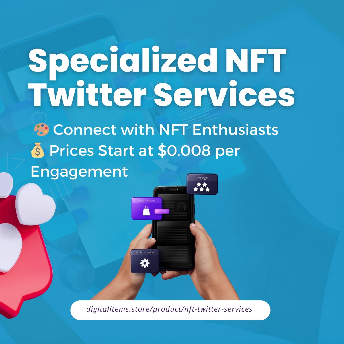 🚀 Boost Your NFT Project on Twitter! Get high-quality engagement from NFT-focused Twitter profiles! Follows, likes, and retweets starting at just $0.008. Tailor your outreach to a targeted NFT audience and amplify your project’s visibility.  🔗#NFTCommunity