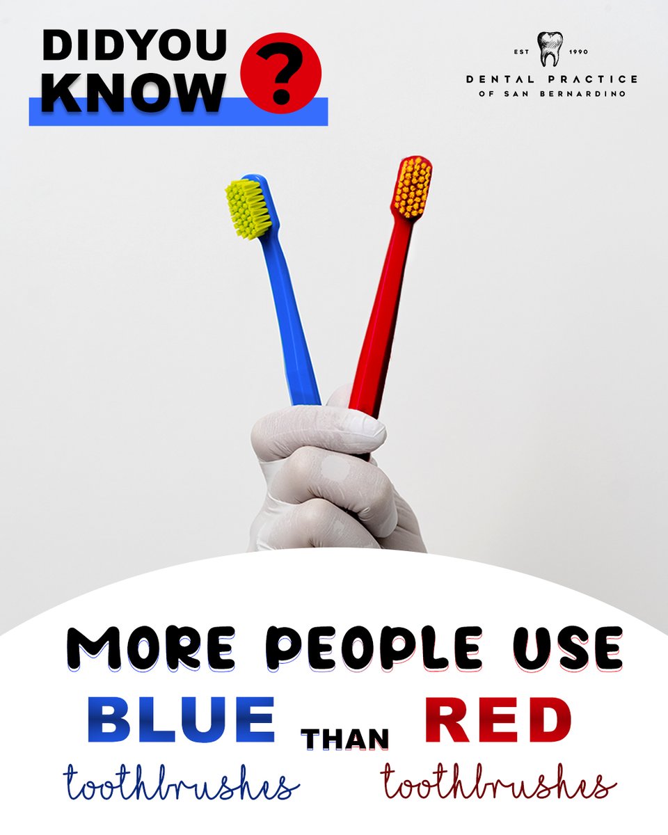 More people use blue toothbrushes than red ones.

#didyouknowfacts #facts #dentalfacts #smilebright #bluevsred #toothbrush #bluetoothbrush