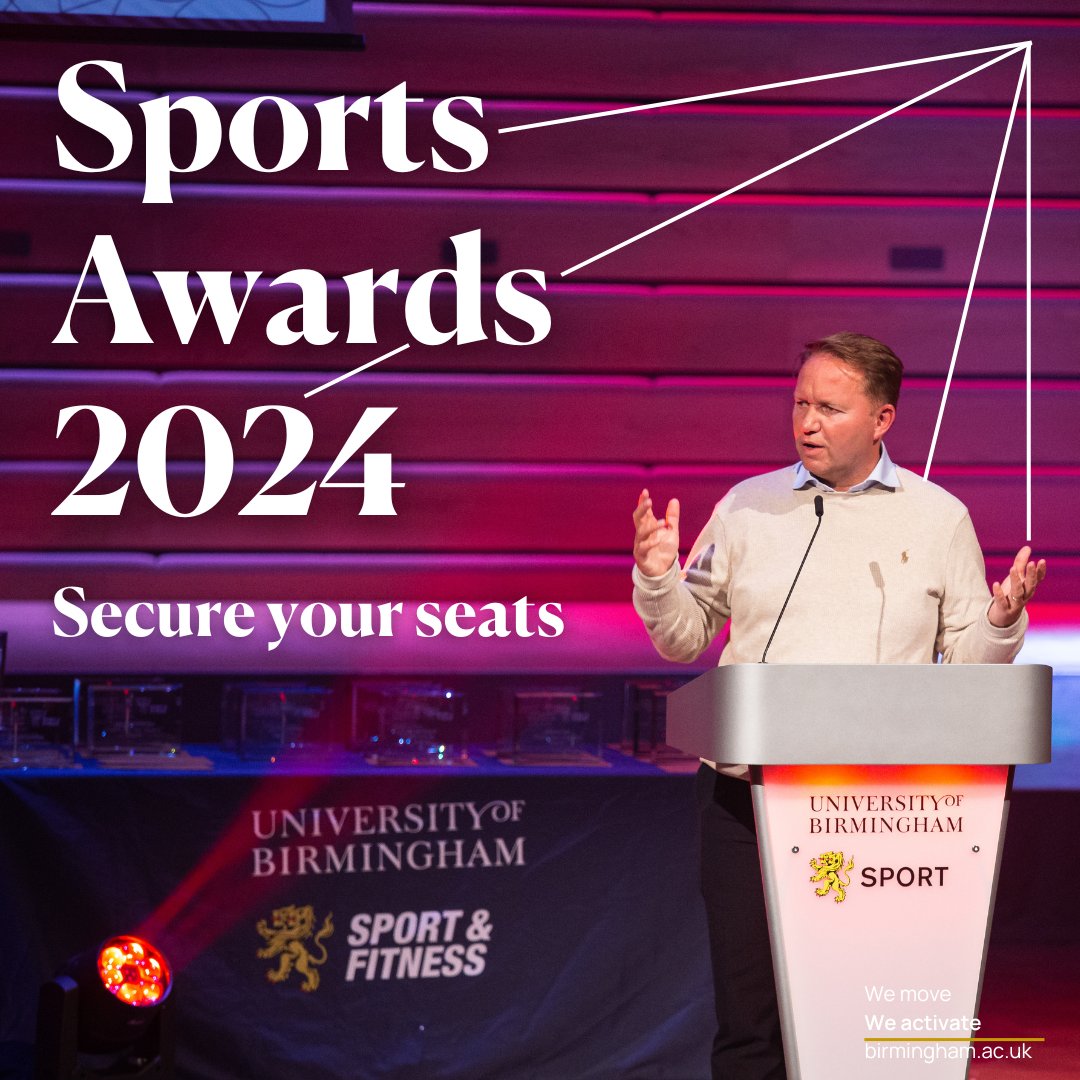 You can now secure your seats for the Sports Awards 2024 🌟 Grab your tickets: sportandfitness.bham.ac.uk/sports-awards/