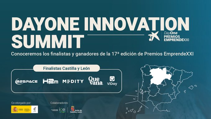 EmprendeXXI_'s tweet photo. 📢 ¡No te lo pierdas! El próximo 25 de abril una de ellas @B2_Space , H2m Hidrógeno Manufacturado S.L., @MedityApp , QUEVANA y ViDay se convertirá en la ganadora del #PremioEmprendeXXI en el #DayOneInnovationSummit de #CastillayLeón.
¡Te esperamos! 👇https://t.co/8nImeBe3ze https://t.co/JoILl3SOG4