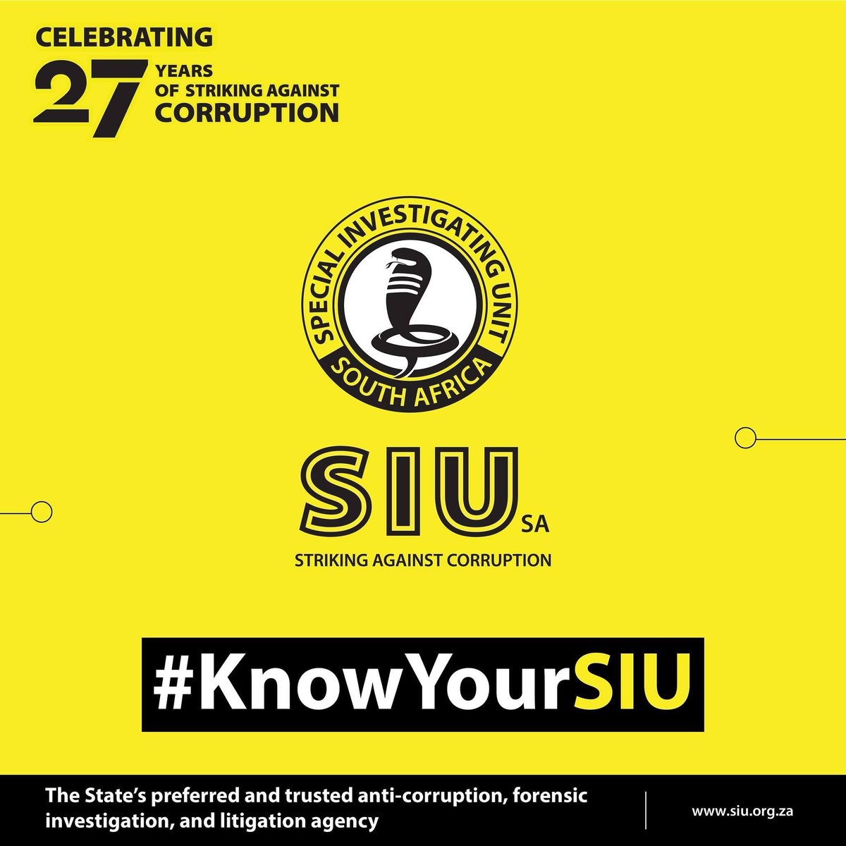 #KnowYourSIU|How does the SIU work? We explain in 10 easy points.
1. Allegations are brought forward by whistleblowers or by a department or entity that suspects corruption and fraud of a contract or contracts.

2. The SIU registers the allegation.