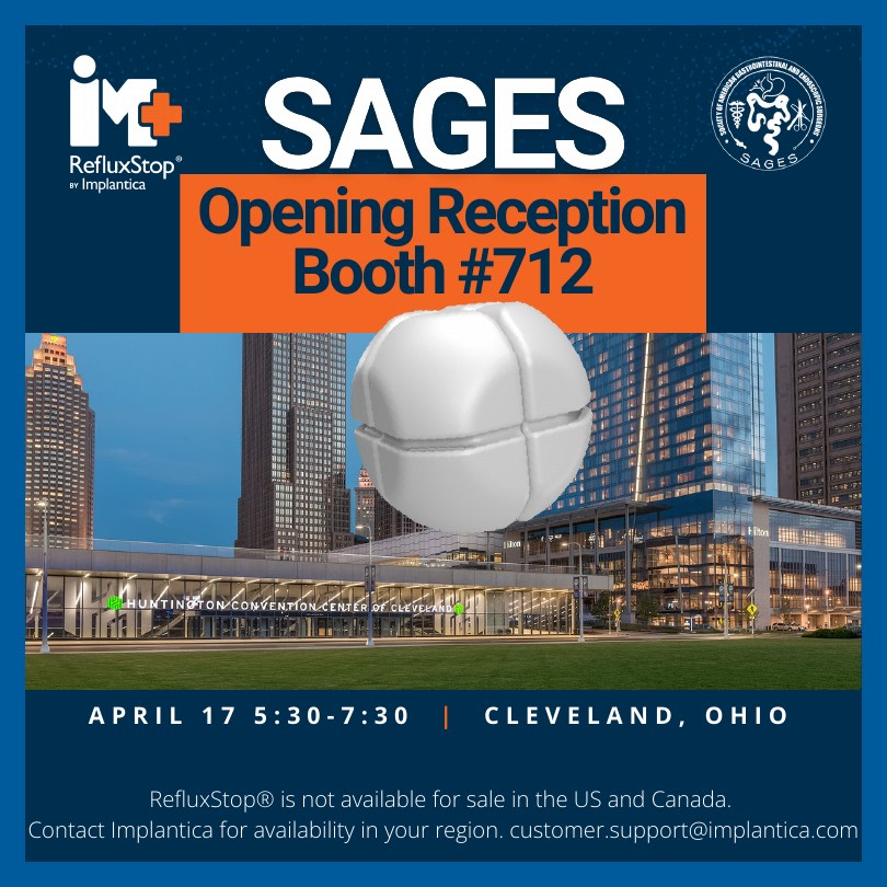 📣 Attending #SAGES2024? Join us at the Opening Reception, TODAY, 5:30-7:30 PM! 

👋 You'll find the RefluxStop® Clinical Team at booth #712. RefluxStop® is a new surgical treatment for GERD used in the EU & UK. 

Learn all about it: implantica.com/im-refluxstop/…

#SustainableSAGES
