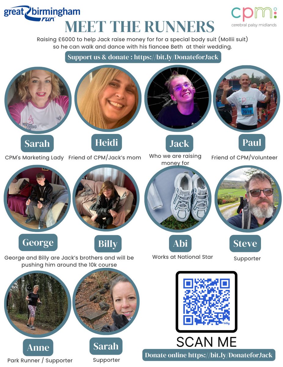 Meet the CPM team of 10 running to help Jack, who has CP, get his special Mollii body suit so he can dance at his wedding. The suit reduces his involuntary movements & spasms and strengthens them at the same time. …ellgreatbirminghamrun2024.enthuse.com/cerebralpalsym… Pls RT #BirminghamGreatRun2024