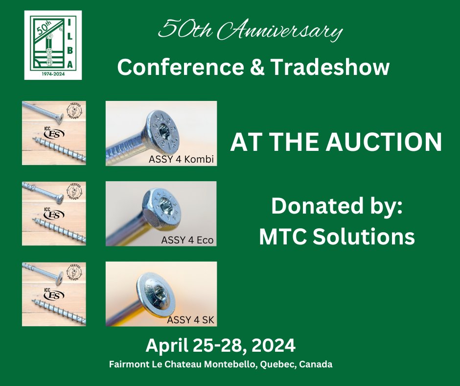 LogBuildersILBA's tweet image. ILBA 2024 CONFERENCE - AT THE AUCTION
Donated by MTC Solutions 
Here is a sneak peek of the screws being donated.
#FairmontLeChateauMontebello #ILBA50thAnniversary #ILBAConference2024 #sucreriedelamontagne #tradeshow #axethrowing #liveauction #logbuilders #wellcraftedloghomes