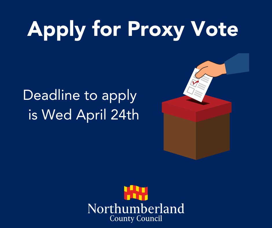 The deadline to apply for a proxy vote in the elections on 2 May is 5pm on Wed 24 Apr. 👇 electoralcommission.org.uk/voting-and-ele… What is a proxy vote? If you know that you won’t be able to get to the polling station on polling day, you can ask someone you trust to cast your vote on your behalf.