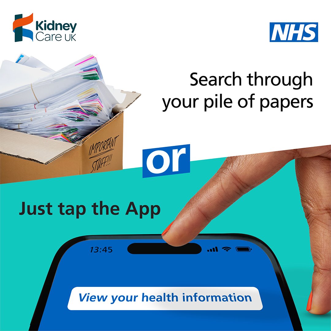 📱If you are based in England or Wales, the #NHSApp is a simple way to access a range of services. This includes info on your #KidneyHealth, viewing your GP record or ordering repeat prescriptions: nhs.uk/nhsapp ❗For support with CKD, visit: kidneycareuk.org/support