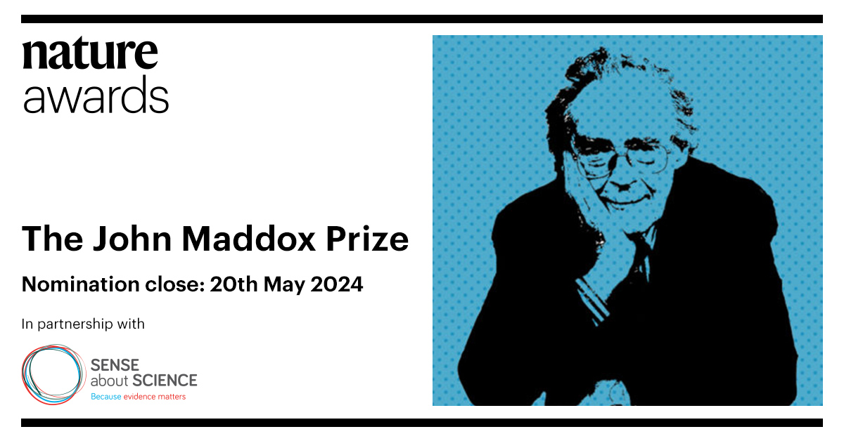 Do you know someone who has promoted sound science in the face of hostility? Nominations are now open for the 2024 John Maddox Prize for Standing up for Science: nature.com/immersive/madd… @senseaboutsci