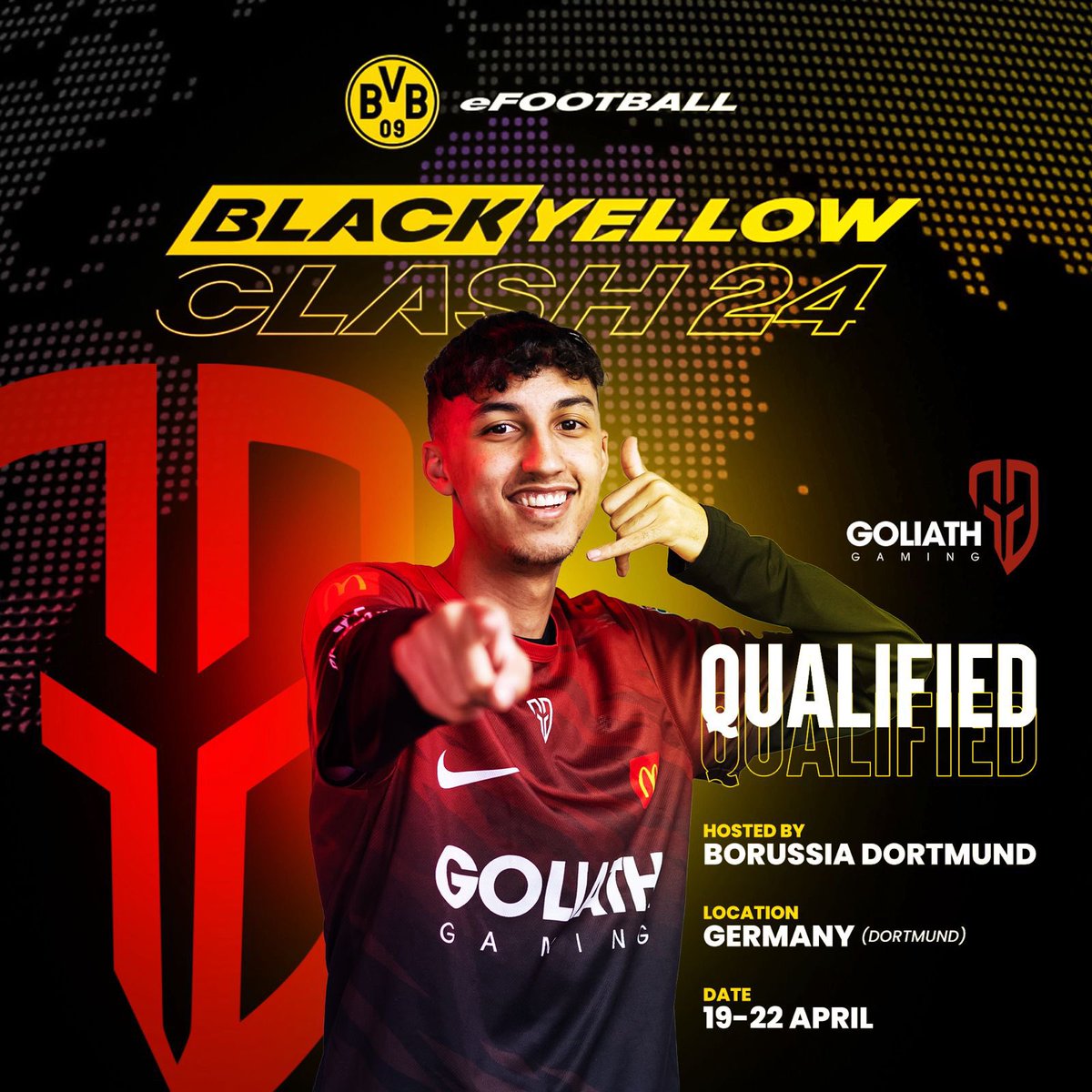 GoliathGamingZA's tweet photo. ✈️ Next stop: Germany 🇩🇪

#GGFIFA legend @ZaidApril_ has qualified for the BlackYellow FIFA Clash, hosted by Borussia Dortmund. As Africa's only representative, Zaid is set to take on the world's top regional finalists🔥

Time to do your continent and country proud🇿🇦

#GoliathGamingArmy #McDeezXGoliath #PredatorXGoliath