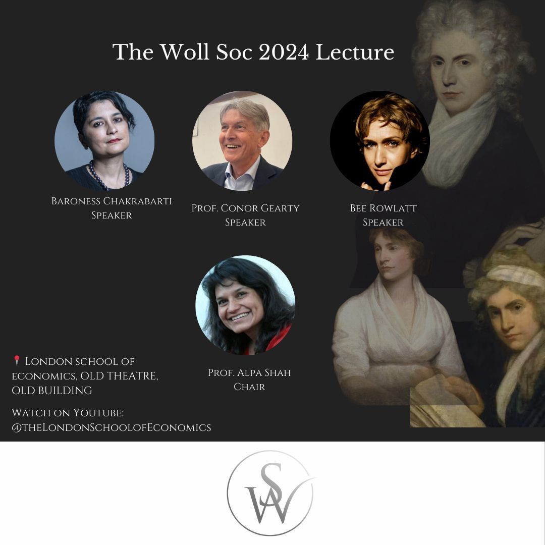 We're happy to announce our 2024 lecture! Hosted by the International Inequalities Institute and LSE Human Rights, our lecture will have Baroness Chakrabarti, Conor Gearty, Bee Rowlatt, and Professor Alpa Shah chair the event. More info here: buff.ly/3VKrNbq #WollSoc