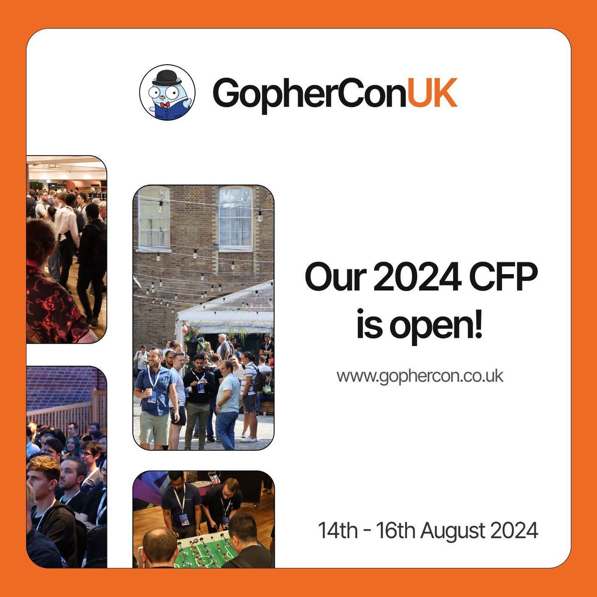 📢 Our CFP for 2024 is open! Submit your talk papers today and be in with a chance to deliver a talk at GopherCon UK 2024. Find out more here - buff.ly/3VsVFZr #gopherconuk24 #gopherconuk #golang #goprogramming #techtalks