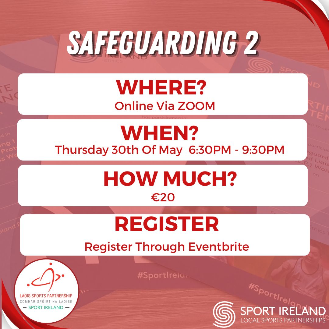 🚩Safeguarding 2🚩 Limited spaces still available for our second Safeguarding course on Thursday May 30th Certified by Sport Ireland, this course is intended for any coach or club member taking on the role of Club Children's Office Register at: buff.ly/4cZtUOu