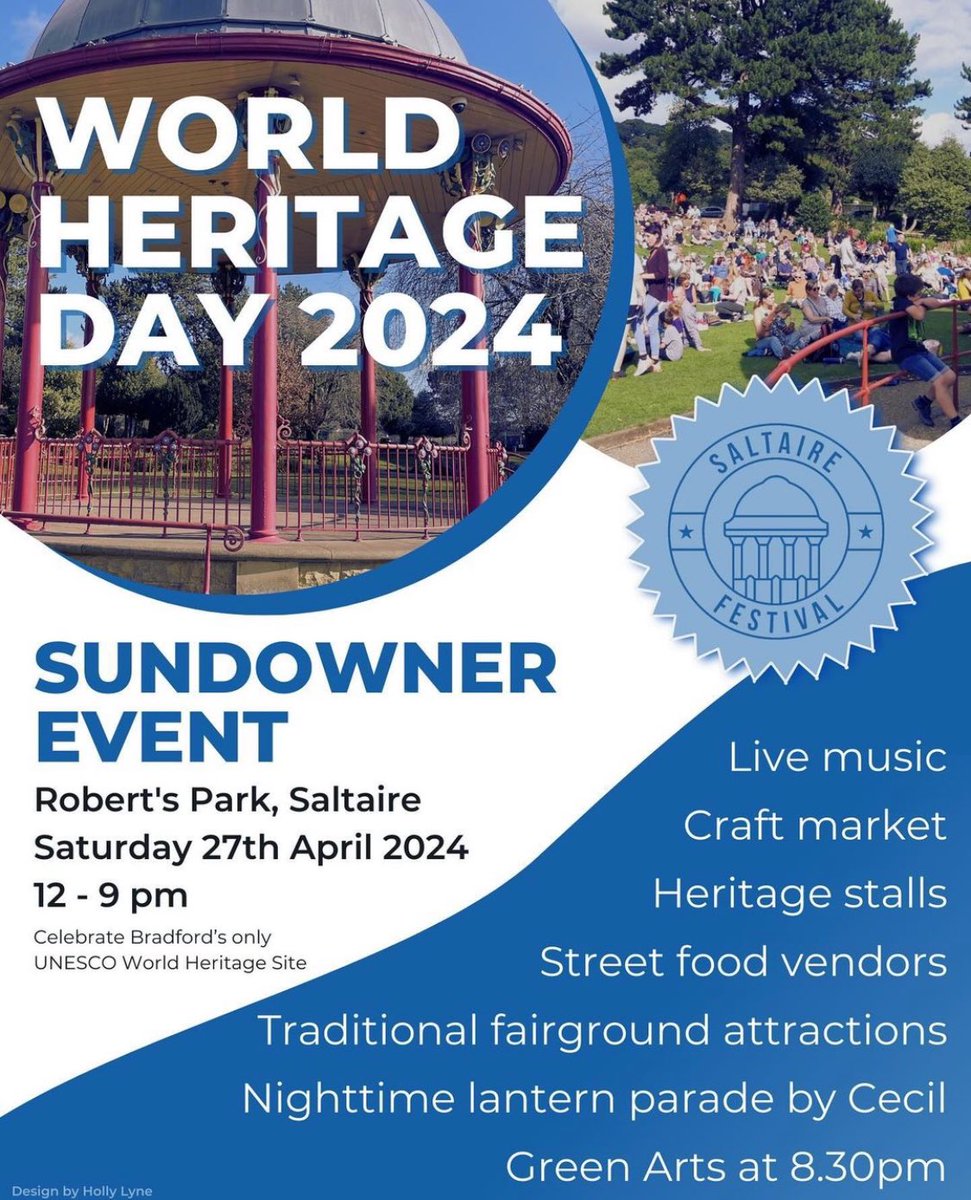 ShipleyTC's tweet photo. Not long to go until the World Heritage Day celebrations in Saltaire!
Head down on Saturday 27th April, 12-9pm for a great day of entertainment, activities, fun, fun and lots more!
#Shipley #ShipleyEvents #ShipleyCommunity https://t.co/l9ThLXv7n1