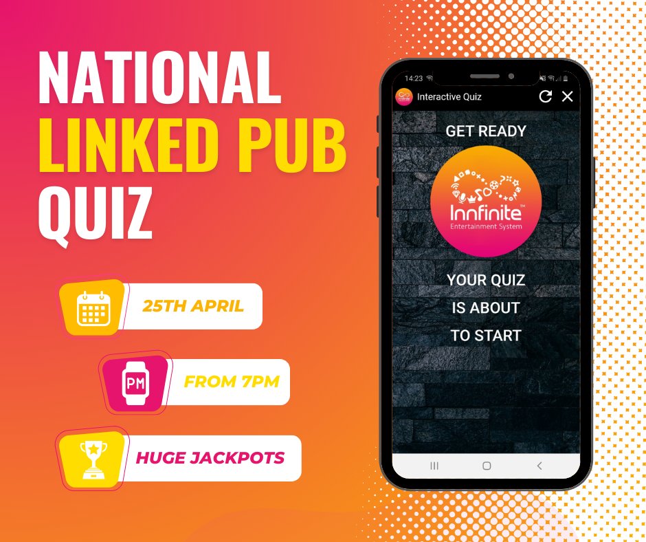 🗓️ Save the date: Thursday, April 25th for the next National Linked Pub Quiz! Join in on the excitement! Secure your spot now: innstay.co.uk/nationallinked… #Innfinite #NationalLinkedQuiz #NLPQ #Pubs #UKPubQuiz #NationalQuiz #PubQuiz