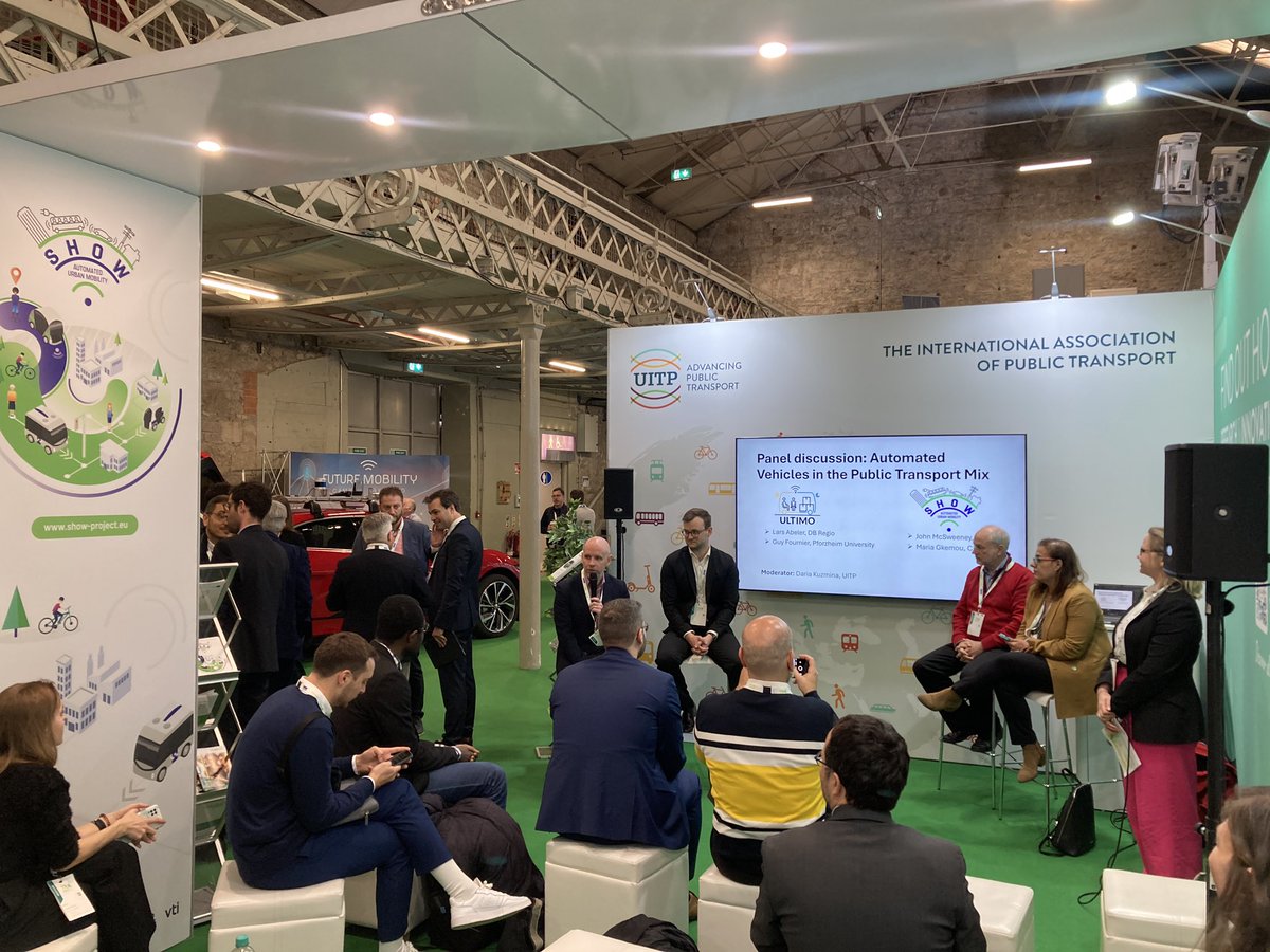 Full house at the <a href="/UITPnews/">UITP</a> booth at #TRA2024 for our joint session with <a href="/SHOW_H2020/">SHOW</a> on AVs in the public transport mix. Join us until 13.00