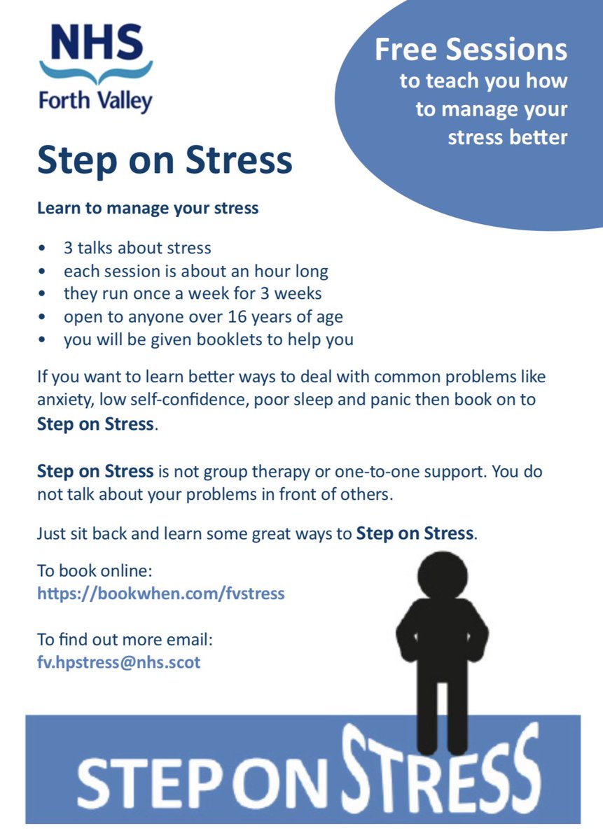 Step on Stress is a free stress management course available to anyone living or working in Forth Valley aged 16+ The next course begins on 1st May- book your place here 👉 bookwhen.com/fvstress#focus… #StressAwarenessMonth #StepOnStress