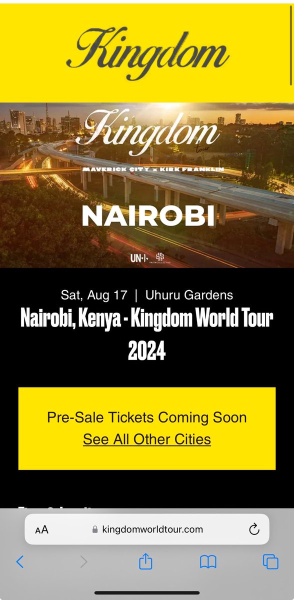 Maverick City and Kirk Franklin are coming to Nairobi, August 17th 2024. Ticket prices start at 2499