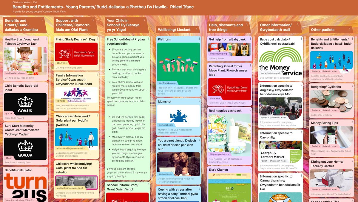 Mae gan @ChildreninWales ystod o adnoddau defnyddiol ar-lein ar gyfer plant a phobl ifanc. 💻 Isod, mae gennym gyfres o padlets yn esbonio rhai o’r manteision a’r hawliau sydd ar gael i rieni ifanc yng Nghymru. 👨‍👩‍👧 buff.ly/3VoPcP8