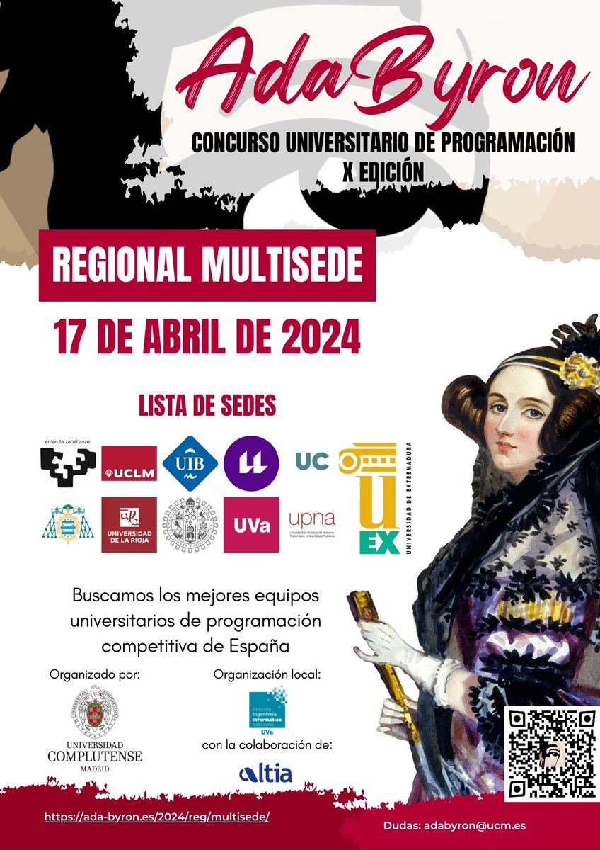 💻 Esta tarde estudiantes de la UVa tienen una cita con el Concurso regional multisede de Programación Ada Byron <a href="/_AdaByron_/">adabyron</a> ⬇️

🗓️ Hoy, miércoles 17 de abril 
📍 Sala Blanca de la Hedy Lamarr, Escuela de Ingeniería Informática, Valladolid