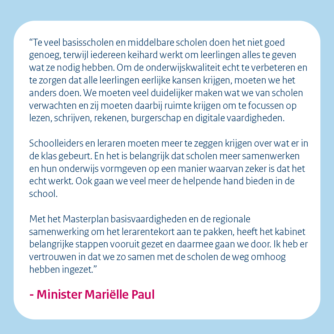 MinOCW's tweet photo. We blijven keihard werken aan beter onderwijs. Het verbeteren van de basisvaardigheden, aandacht voor mentaal welzijn en de aanpak van het lerarentekort zijn hierin belangrijke thema's. Dat is broodnodig, concludeert de Inspectie in haar Staat van het Onderwijs 2024. ⤵️ https://t.co/4QNC062iRF