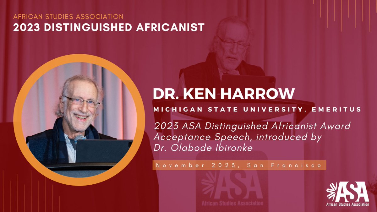 Now available on ASA’s YouTube channel: Prof. Ken Harrow’s Distinguished Africanist Award acceptance speech honoring scholars of the past and present. Nominations are still open for this year’s award. youtu.be/wOYCez69gDs?si…