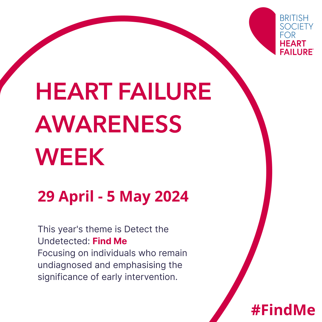 Throughout May, the BSH will be raising awareness of Heart Failure, this year's theme is Detect the Undetected: #FINDME. Help us by recognising symptoms, spreading awareness & making every contact count. Download our posters here: bsh.org.uk/posters #FindMe