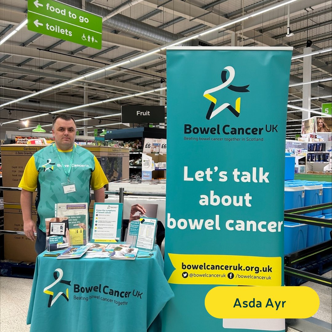 #OneThing we're also doing today is raising awareness in @asda at their Ayr store for #BowelCancerAwarenessMonth! Our team are there to raise awareness of #BowelCancer, share information and the support available for those affected by the disease💛