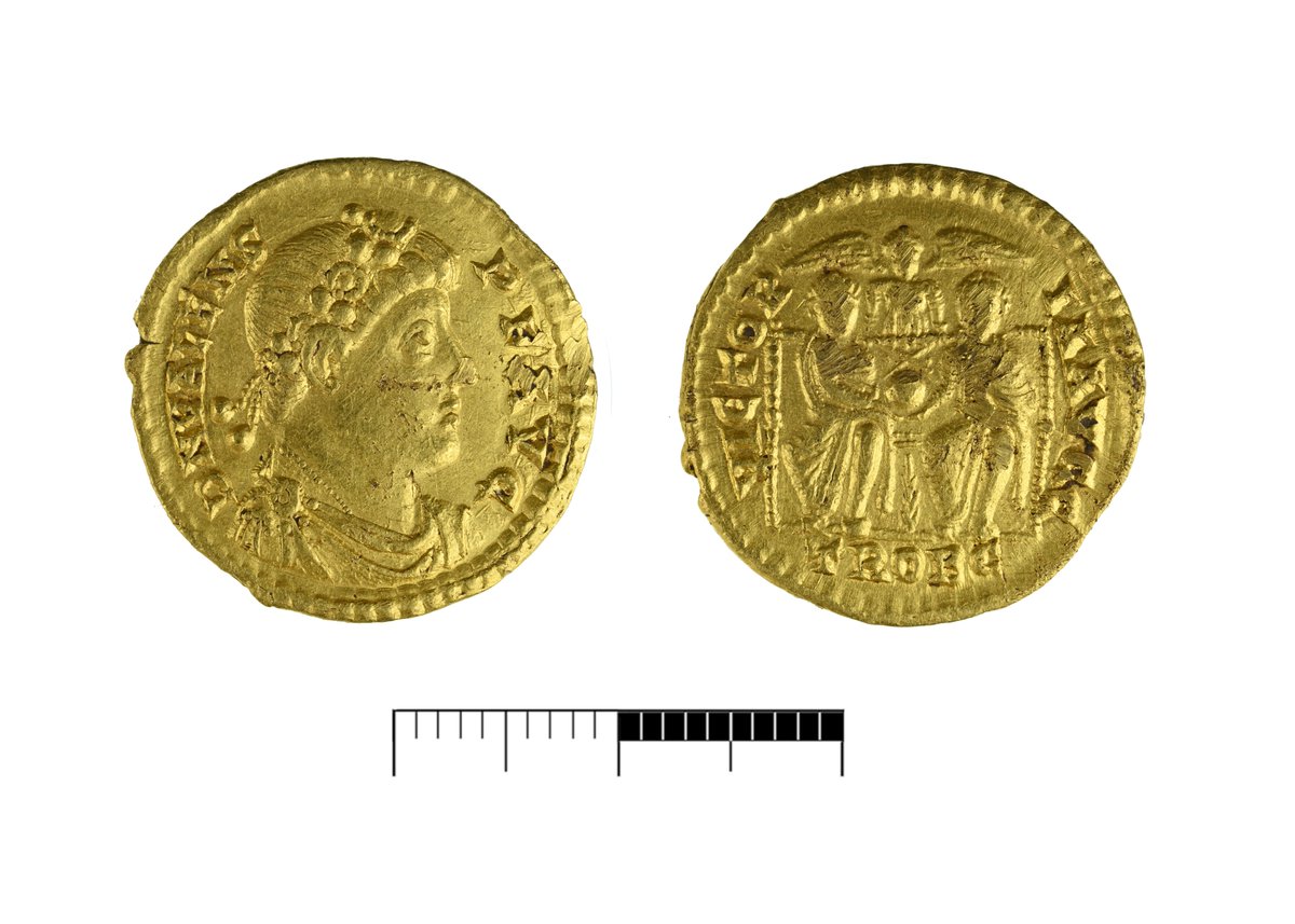 A beautiful gold solidus of a rosetted, diademed, draped, & cuirassed Emperor Valens (AD364-375). Minted in Trier [TROBC] & rediscovered up on't'moors in North Yorkshire 1600 years later