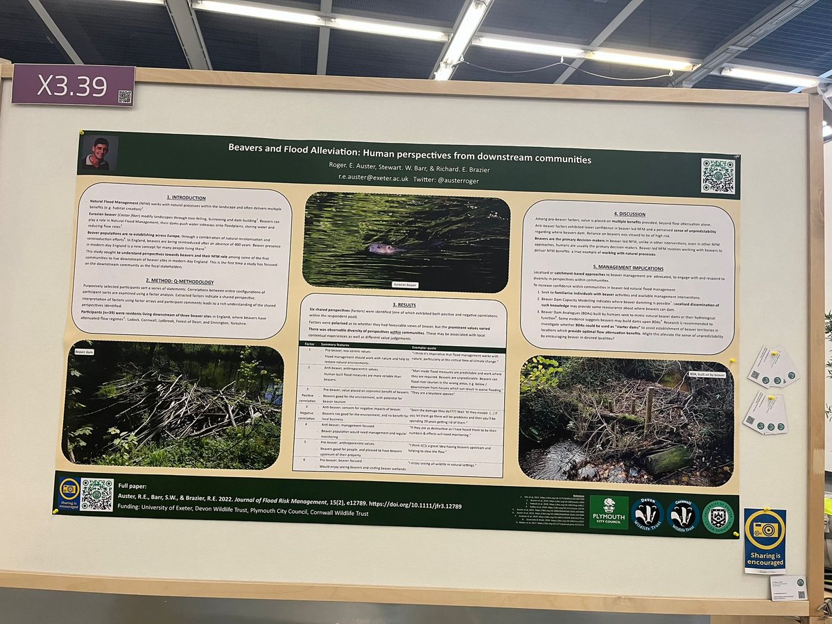 My #EGU24 Poster is up! Come find me from 4.15pm in Hall X3 (stand 39) if you'd like to chat about Human Perspectives on #Beavers in #NaturalFloodManagement #NatureBasedSolutions