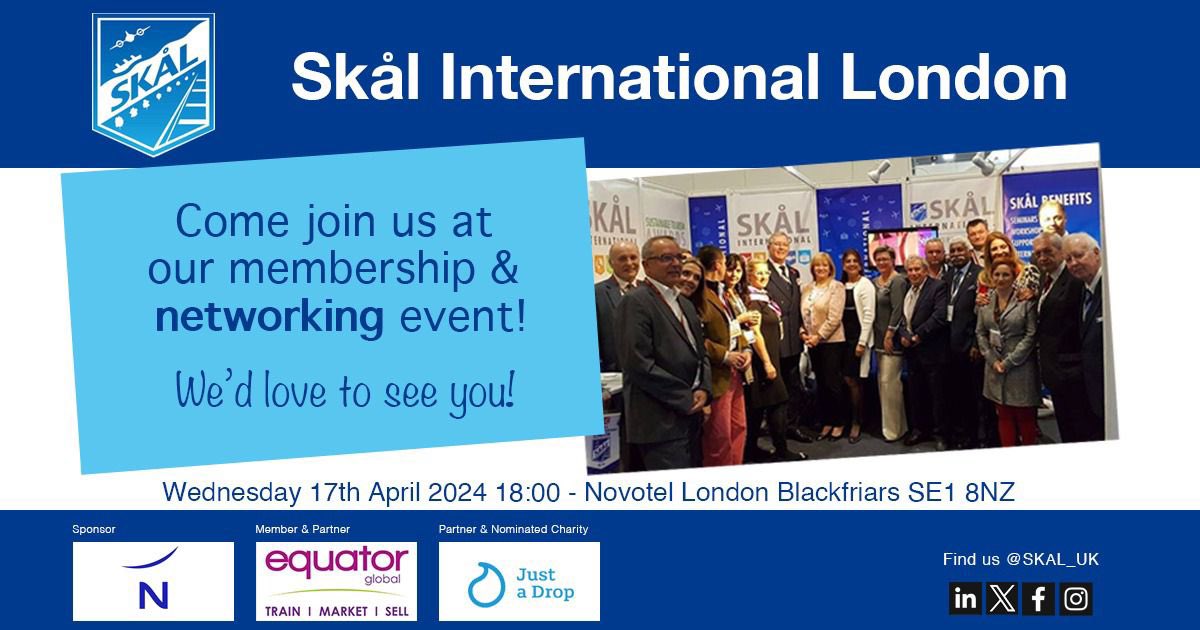 We r @Novotel #london Blackfriars this evening 4 a great #networking time. @Skal_Intl & @SKAL_UK we do #business among #friends. Time 2 connect with fellow travel enthusiasts & discover the benefits of being part of the #skal #community. C u there!🌎🤝💙 #WednesdayMotivation
