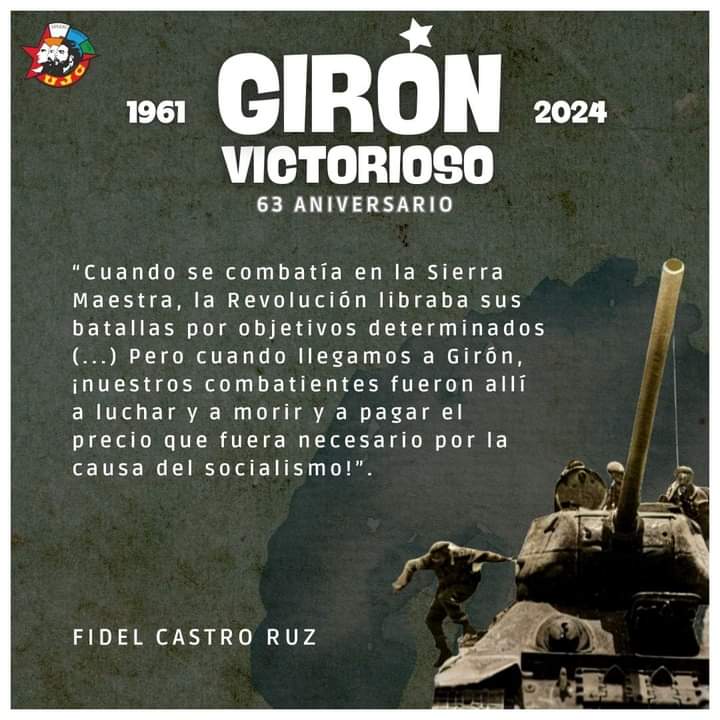 Al hablar sobre la valentía de los que participaron en la defensa de #Cuba y del socialismo, el comandante en Jefe Fidel Castro Ruz expresó que los combatientes estaban dispuestos a dar su vida por el socialismo. #GirónVictorioso #Cuba #UJC #TenemosMemoria